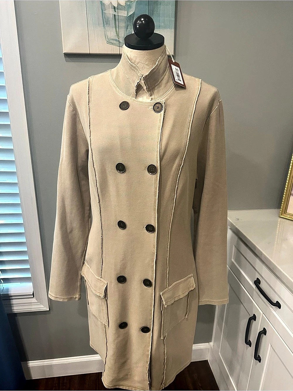 XCVI Roda Twill Knit Long Jacket Women's Beige Coat Size S
